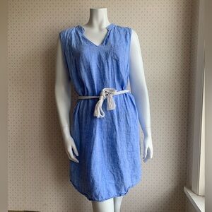 HIHO Blue Linen Tie Waist Sleeveless Dress sz XL PW14